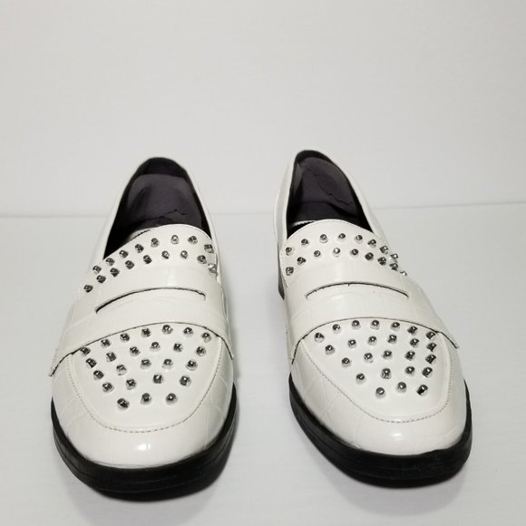 Sam Edelman White Croc Print Lali Studded Loafers - Picture 5 of 11